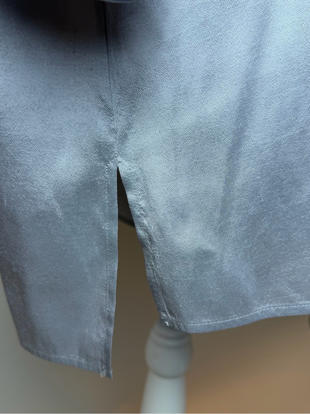 Eileen Fisher Silk Georgette Crepe Mandarin Collar Long Shirt- Light Gray - Picture 3 of 14